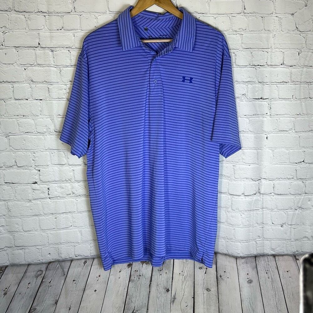 Under Armour Mens Heatgear Loose Purple Striped Polo Shirt size XL